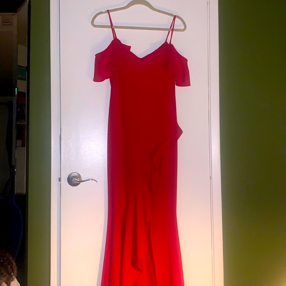 Betsy and Adam Red Ruffle Gown - Picture 2 of 7